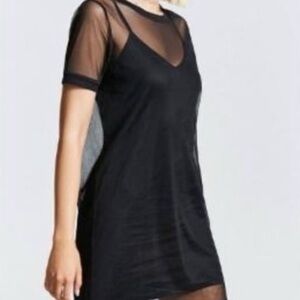 Short Sleeve Sheer Mock Neck Mesh T-Shirt Dress